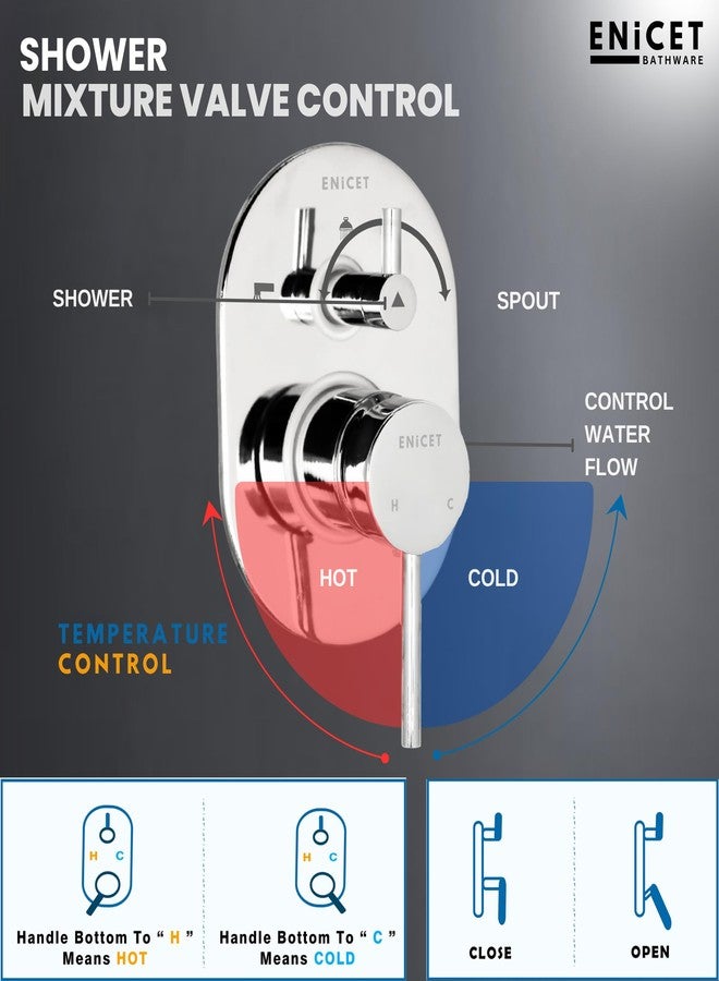 ENICET طقم محول تدفق عالي من النحاس الأصفر من إنيسيت مع صنبور ودش، تشطيب كروم، طقم محول ذو ذراع واحد للحمام، طقم دش للحمام، نظام دش، طقم صنبور خلاط (دش دائري أسود) - Image 5
